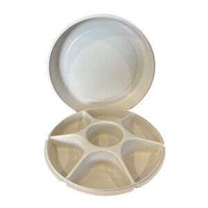 Tupperware Divided Serving Veggie Tray Dip Container Almond 1665-3 Lid Storage